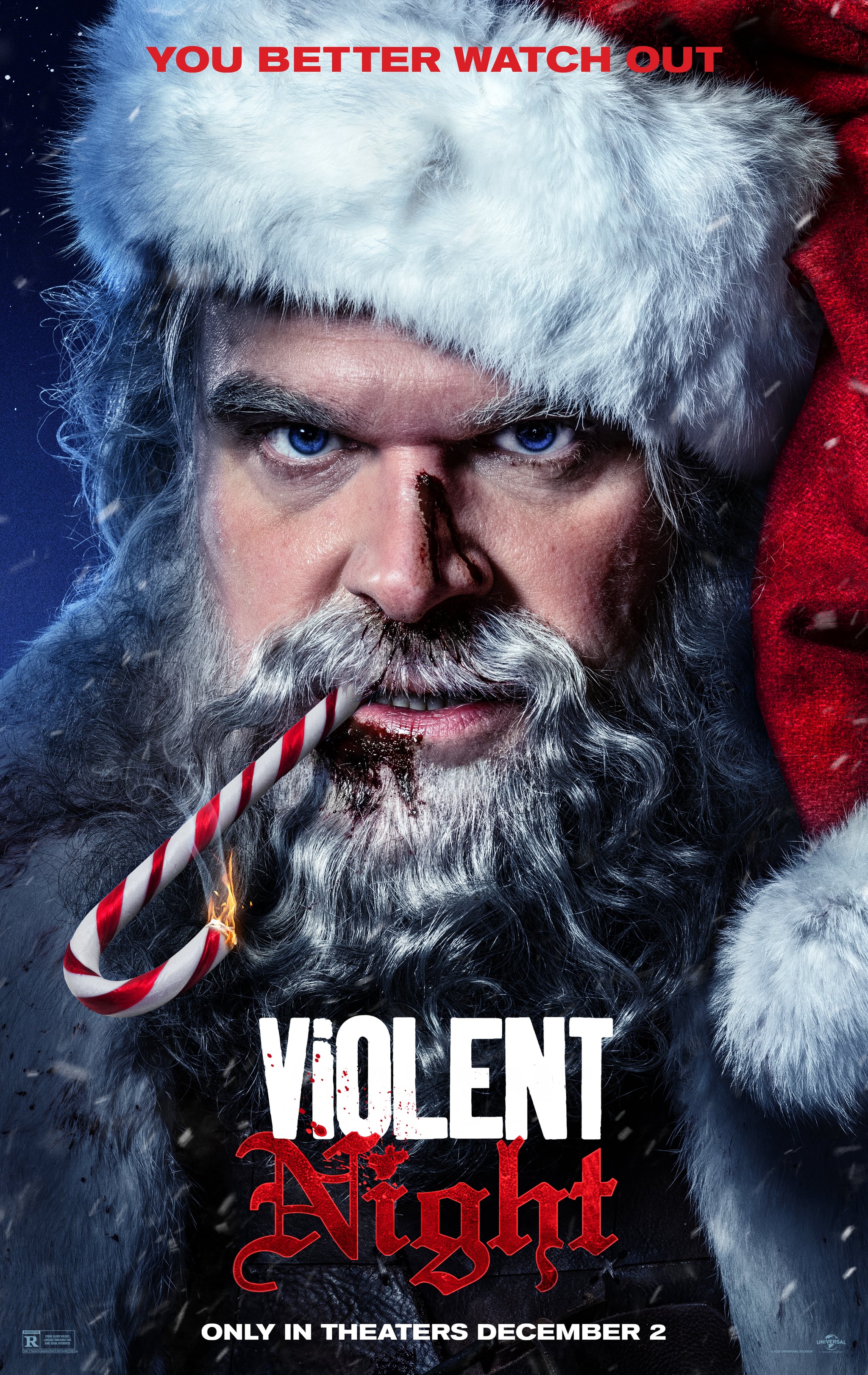 Violent Night poster featuring David Harbour as Santa Claus