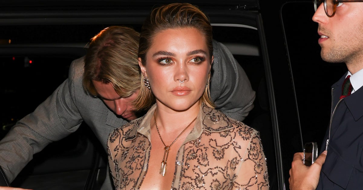 Florence Pugh Shimmers in a Completely Sheer Crop Top and Maxi Skirt