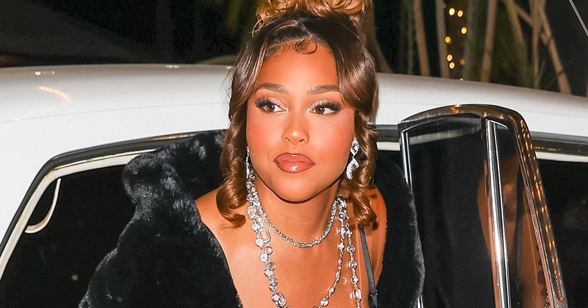 Jordyn Woods Steps Out in a Liquid Latex Minidress and Crystal Heels