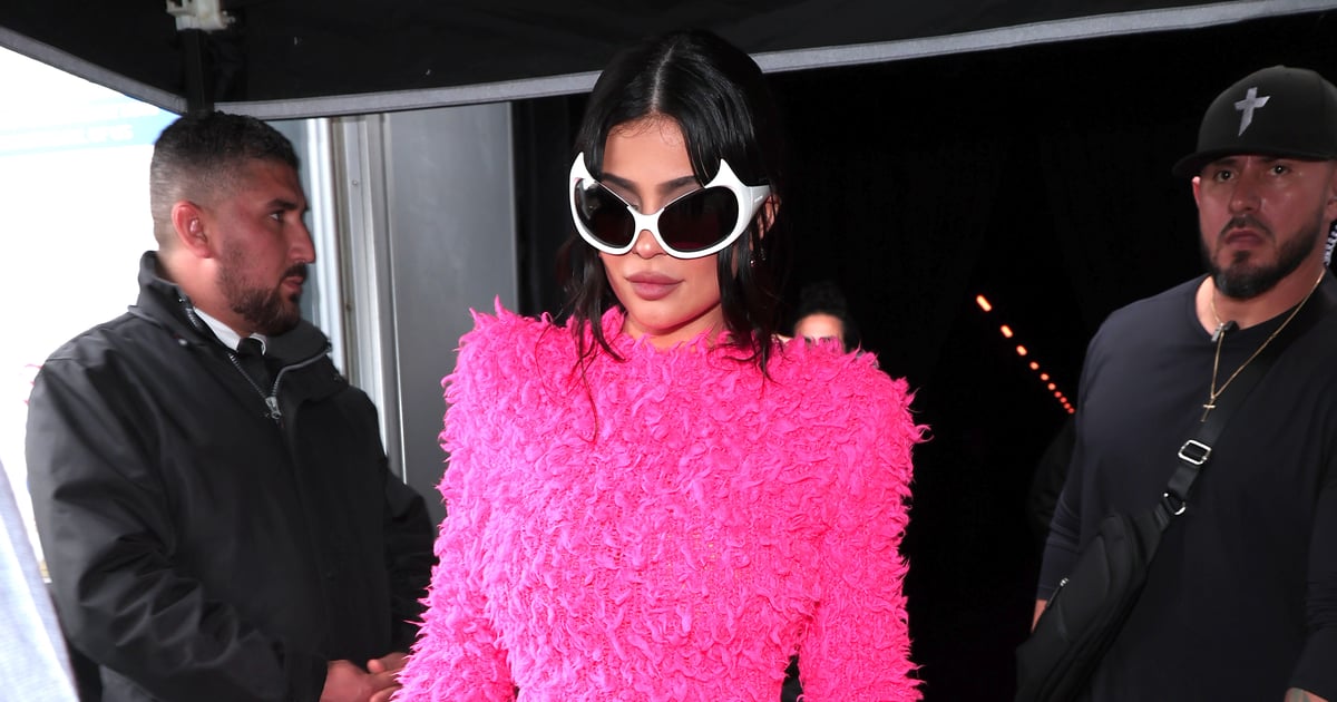 Kylie Jenner Pulled Off a Carpet-Chic Look in a Shaggy Hot-Pink Dress